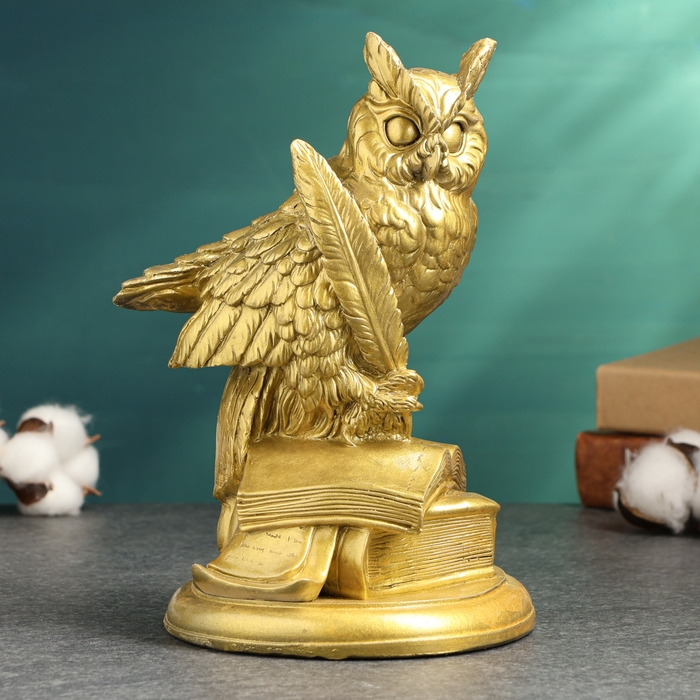 Фигура Фигура "Филин на книгах большой" золото, 21х14х13см