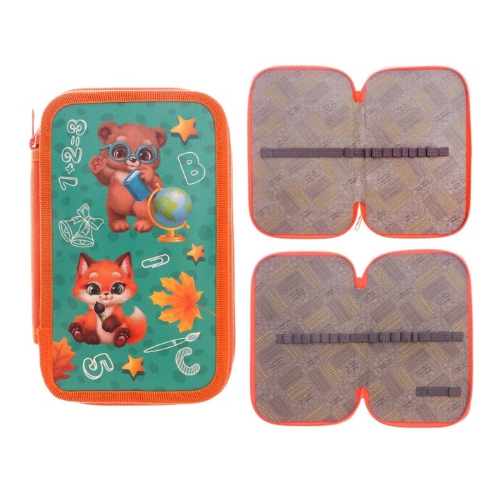 Пенал 2 секции, 125 х 205 х 40 мм, Calligrata 30П26/2 Пенал 2 секции, 125 х 205 х 40 мм, Calligrata 30П26/2 "Зверята", ламинированный картон