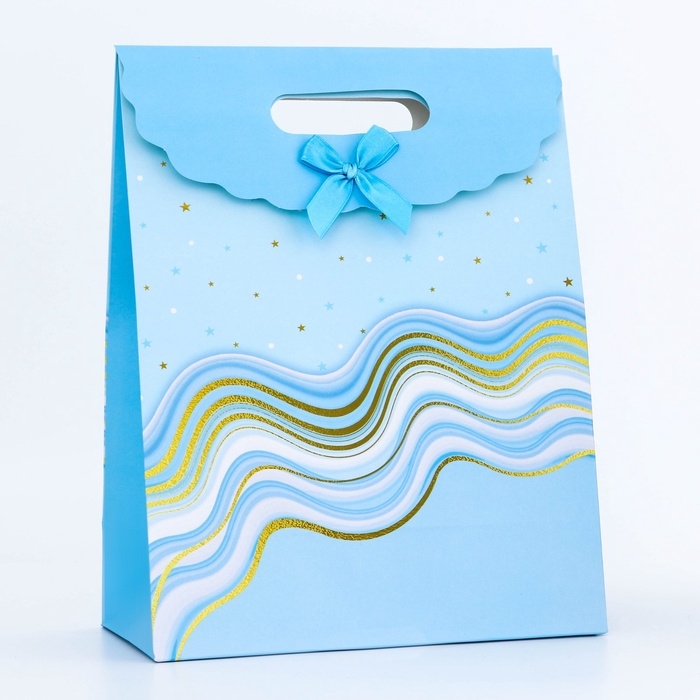 Подарочная коробка-пакет, упаковка с вырубной ручкой, Подарочная коробка-пакет, упаковка с вырубной ручкой, "Голубая грация" , 24 х 12 х 31 см