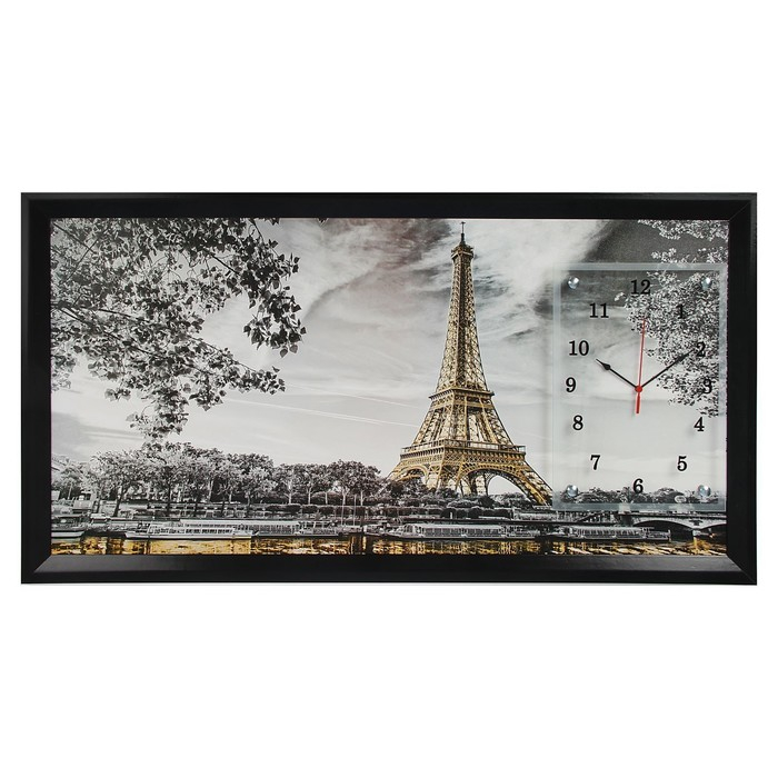 Часы-картина настенные, интерьерные  Часы-картина настенные, интерьерные "Эйфелева башня", 50 х 100 см, на холсте, бесшумные