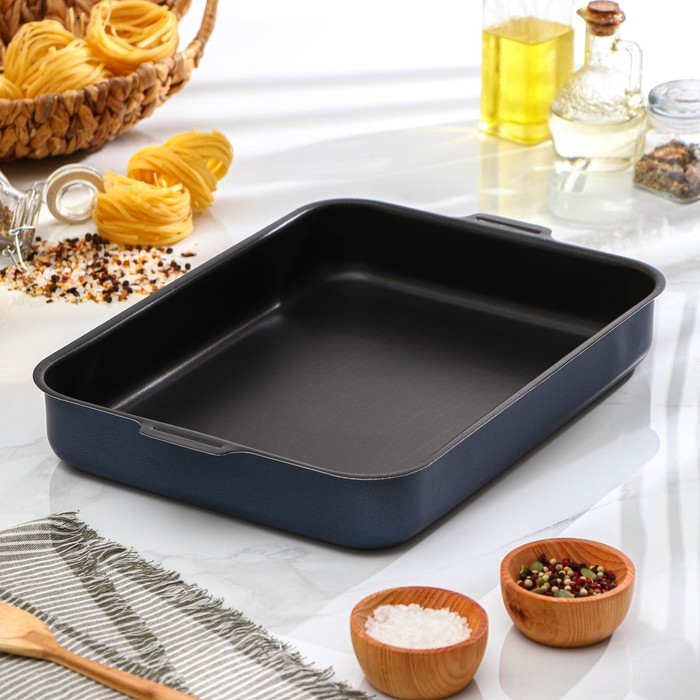 Набор противней «Лазоньера», 3 предмета: 19×25 см, 23×30 см, 27×35 см, h=7 см, антипригарное покрытие, цвет синий Набор противней «Лазоньера», 3 предмета: 19×25 см, 23×30 см, 27×35 см, h=7 см, антипригарное покрытие, цвет синий