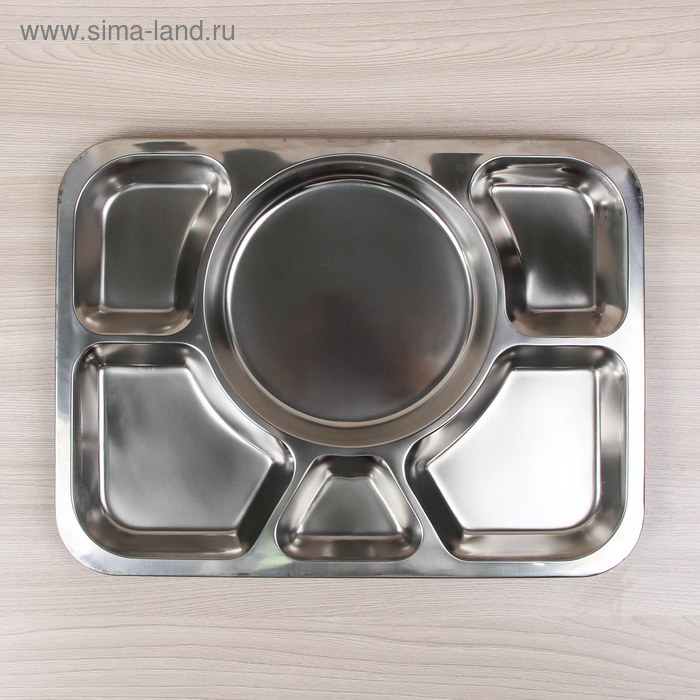 Поднос из нержавеющей стали, 6 секций, 39,5×29×1,5 см, цвет серебряный