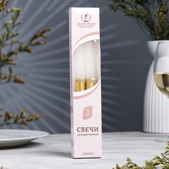 Набор свечей античных, 2,3х 24,5 см, 5 ч, 55 г, 2 штуки, золотисто-белый Набор свечей античных, 2,3х 24,5 см, 5 ч, 55 г, 2 штуки, золотисто-белый