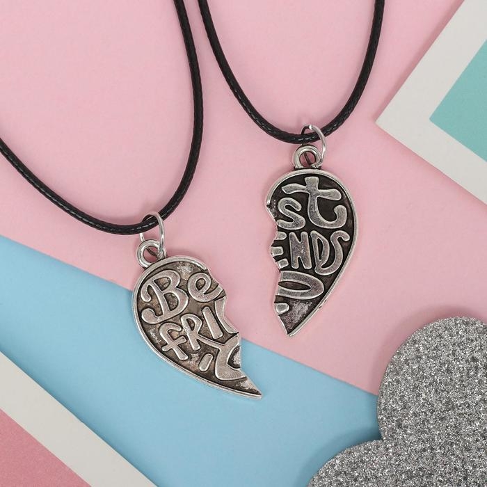 Кулоны на шнурке «Неразлучники» best friends, узор, цвет чёрный в серебре, 45 см Кулоны на шнурке «Неразлучники» best friends, узор, цвет чёрный в серебре, 45 см