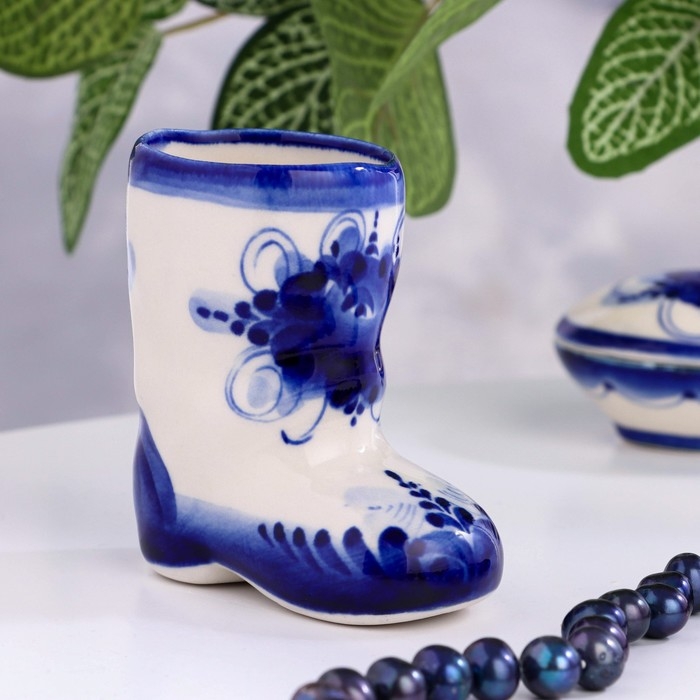 Сувенир, стопка Сувенир, стопка "Валенок", h=8см, 100мл, гжель, фарфор