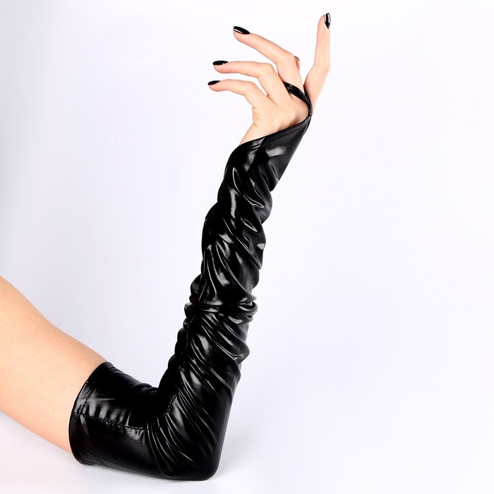 Перчатки женские через палец, цвет чёрный, длинные Перчатки женские через палец, цвет чёрный, длинные