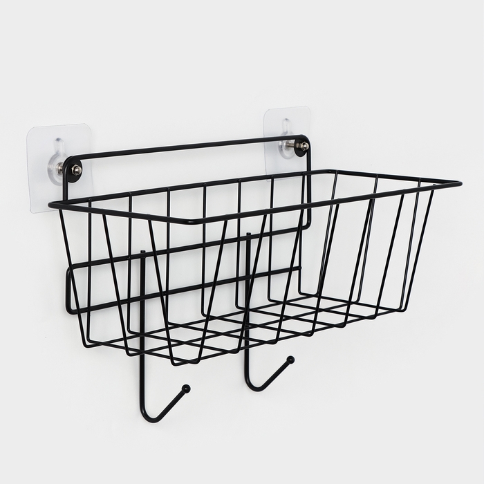 Корзина с 2 крючками, 31,5×13×20 см, цвет черный Корзина с 2 крючками, 31,5×13×20 см, цвет черный