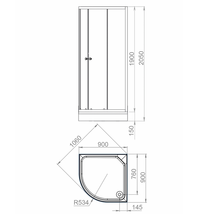 Душевое ограждение Domani-Spa Delight 99 V1.2,прозрачное стекло,поддон 15 см,90х90см,графит