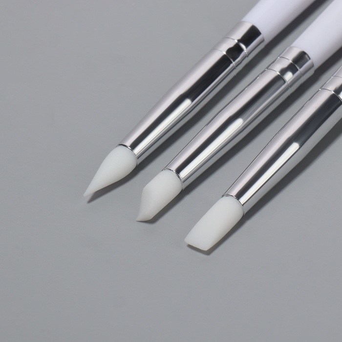 Набор для наращивания и дизайна ногтей: силиконовая кисть - дотс 2 шт, силиконовая кисть - пушер, цвет белый Набор для наращивания и дизайна ногтей: силиконовая кисть - дотс 2 шт, силиконовая кисть - пушер, цвет белый