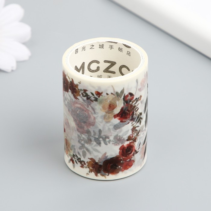 Клейкая лента бумага Клейкая лента бумага "Осенние цветы" ширина 5,4 см намотка 3 м 5,4х3,8х3,8 см