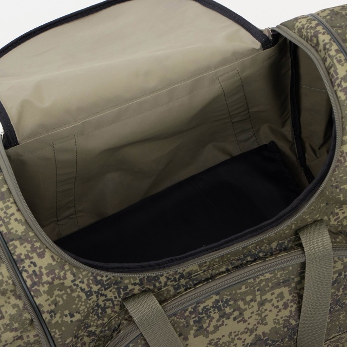 Сумка дорожная на молнии, с увеличением, 3 наружных кармана, длинный ремень, цвет зелёный/камуфляж Сумка дорожная на молнии, с увеличением, 3 наружных кармана, длинный ремень, цвет зелёный/камуфляж