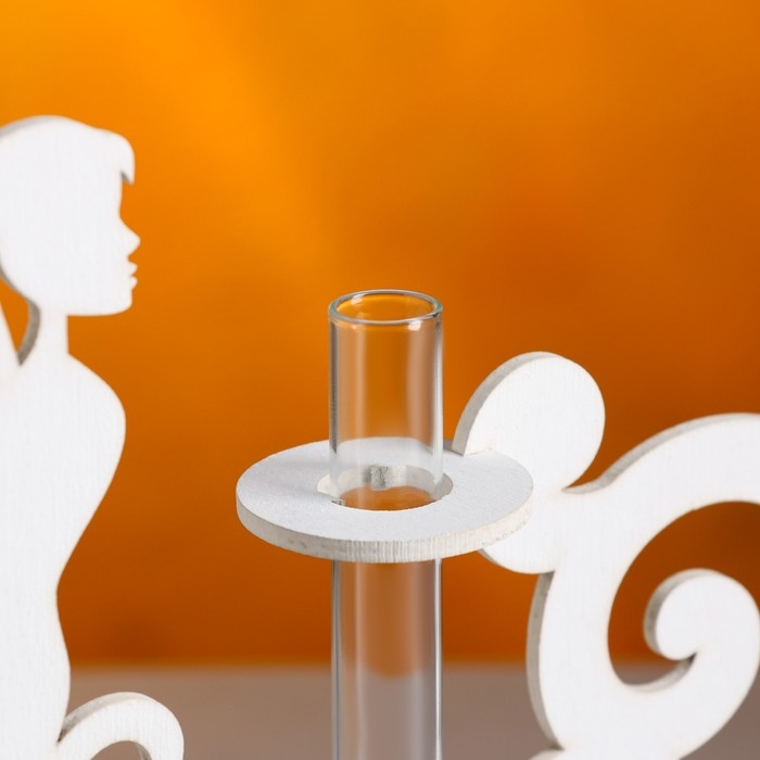 Кашпо деревянное 13.5×13×24 см с 1 колбой  Кашпо деревянное 13.5×13×24 см с 1 колбой "Фея", белый Дарим Красиво