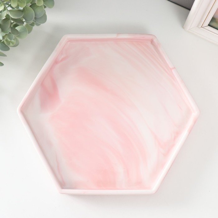 Подставка интерьерная керамика Подставка интерьерная керамика "Розовый мрамор" многогранник 24х28 см