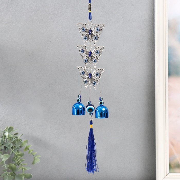 Музыка ветра металл Музыка ветра металл "Три бабочки" от сглаза с кисточкой 2 колокольчика 30 см