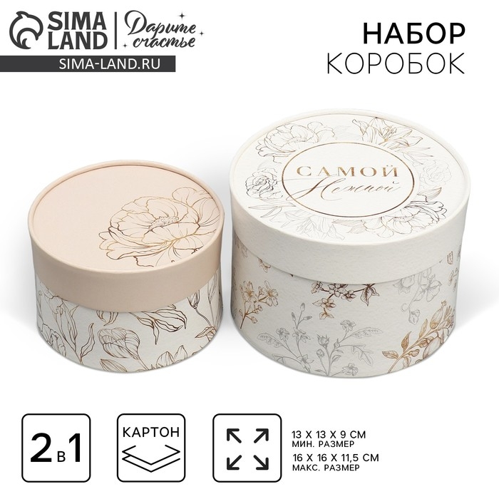 Набор шляпных коробок 2 в 1, упаковка подарочная, «Нежность», 16 х 11.5, 13 х 9 см Набор шляпных коробок 2 в 1, упаковка подарочная, «Нежность», 16 х 11.5, 13 х 9 см