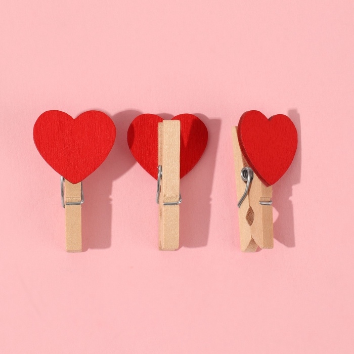 Прищепки для шитья «С сердцем», 3,5 × 2 × 1 см, 10 шт, цвет красный Прищепки для шитья «С сердцем», 3,5 × 2 × 1 см, 10 шт, цвет красный