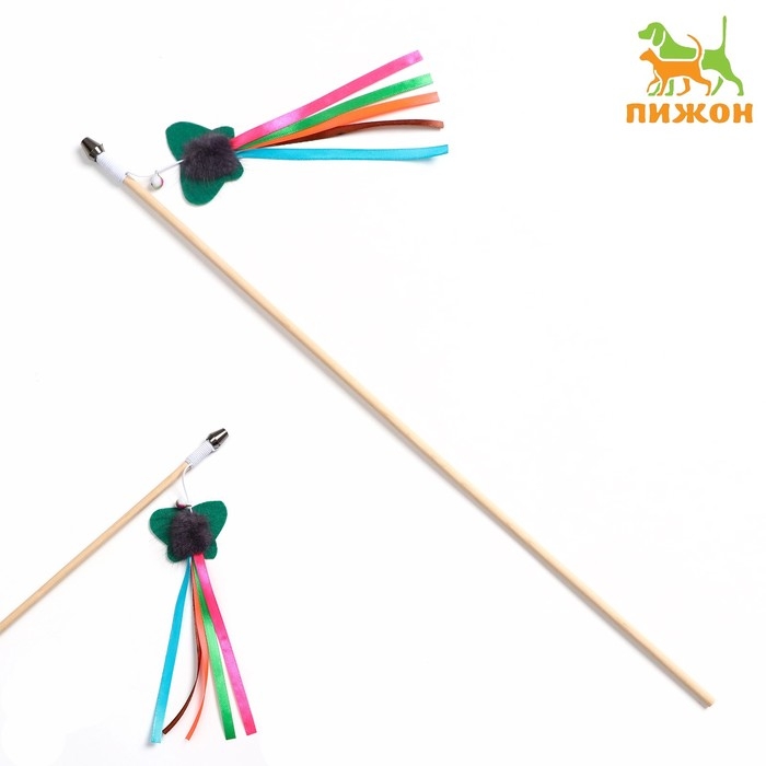 Дразнилка - удочка  Дразнилка - удочка "Фетровая бабочка с норкой и лентами" на деревянной палочке, микс цветов