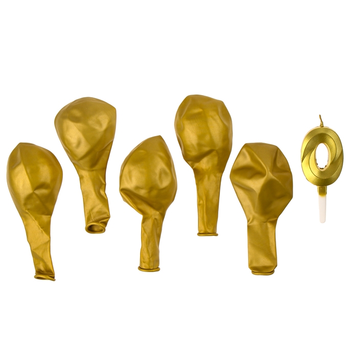 Свечи для торта + 5 шаров, цифра 0, золото Свечи для торта + 5 шаров, цифра 0, золото