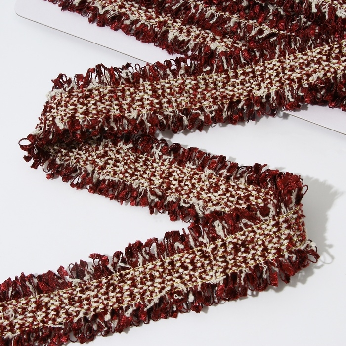 Тесьма декоративная «Твидовая», двусторонняя, 30 мм, 5 ± 0,5 м, цвет бордовый Тесьма декоративная «Твидовая», двусторонняя, 30 мм, 5 ± 0,5 м, цвет бордовый