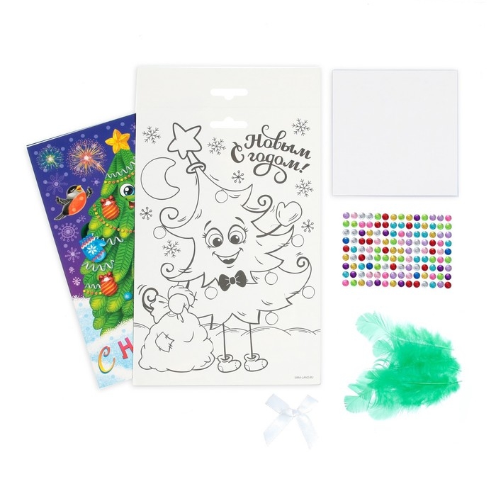 Аппликация перьями и стразами для детей на новый год «Ёлочка», набор для творчества Аппликация перьями и стразами для детей на новый год «Ёлочка», набор для творчества