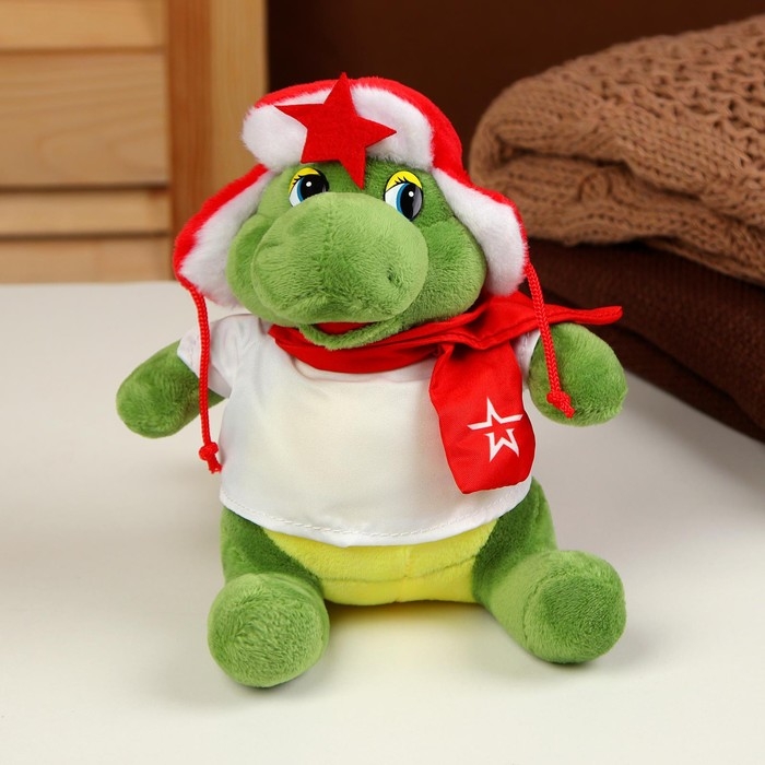 Мягкая игрушка «Дракон», в шапке-ушанке со звездой, 17 см, цвет зелёный Мягкая игрушка «Дракон», в шапке-ушанке со звездой, 17 см, цвет зелёный