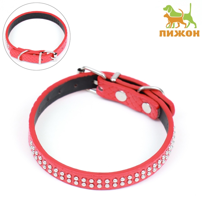 Ошейник рифленый с 2 рядами клепок, 33 х 1,2 см, ОШ 23-29, красный Ошейник рифленый с 2 рядами клепок, 33 х 1,2 см, ОШ 23-29, красный