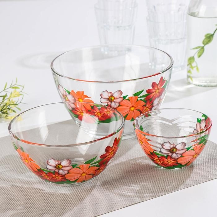 Набор салатников «Цветник», 3 шт: 215 мл, d=11 см; 450 мл, d=15,8 см; 925 мл, d=18,8 см, МИКС