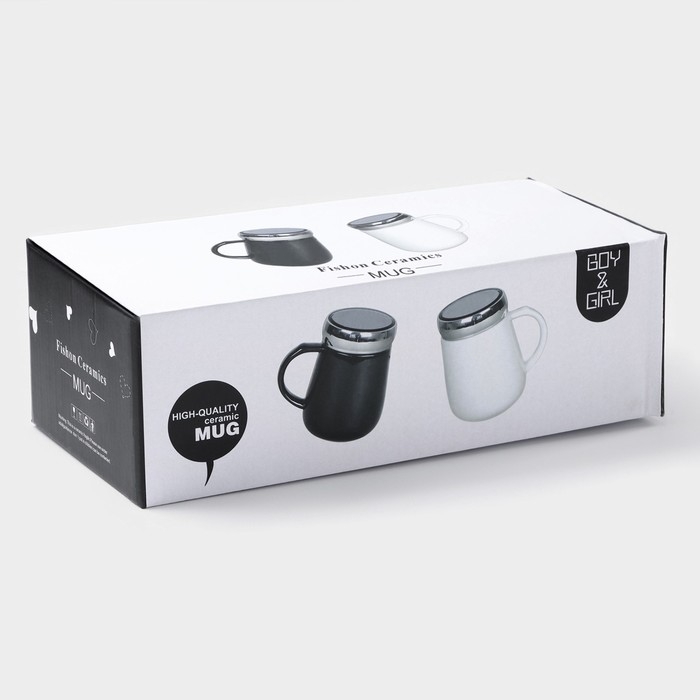 Набор кружек керамических &laquo;Король и королева&raquo;, 2 предмета: 380 мл, цвет чёрный и белый