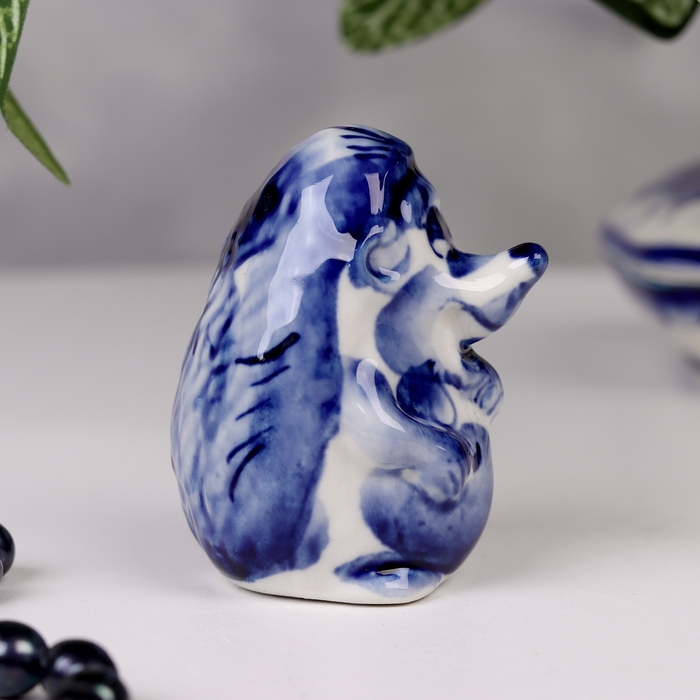 Сувенир гжель «Ёжик Фима», бело-синий,керамика, Сувенир гжель «Ёжик Фима», бело-синий,керамика,