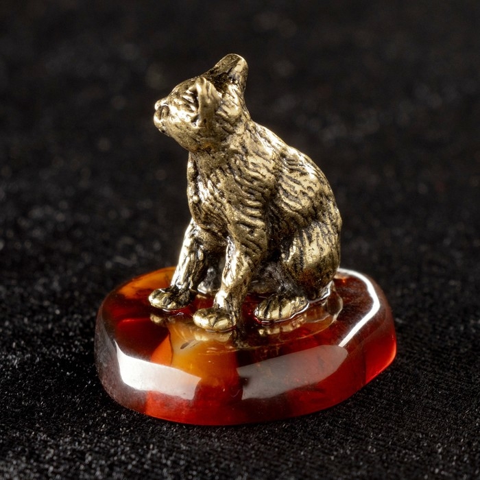 Сувенир Сувенир "Кошка", латунь, янтарь