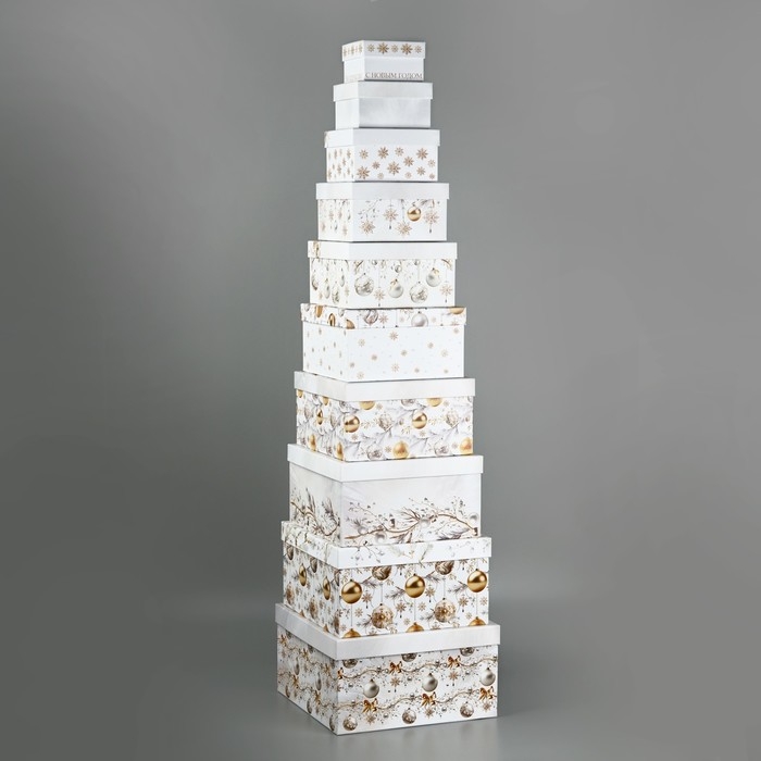 Набор подарочных коробок 10 в 1 «Белая роскошь», 10.2 х 10.2 х 6–28.2 х 28.2 х 15 см, Новый год
