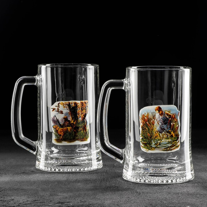 Набор кружек для пива «Охота-рыбалка», 500 мл, 2 шт, рисунок МИКС Набор кружек для пива «Охота-рыбалка», 500 мл, 2 шт, рисунок МИКС