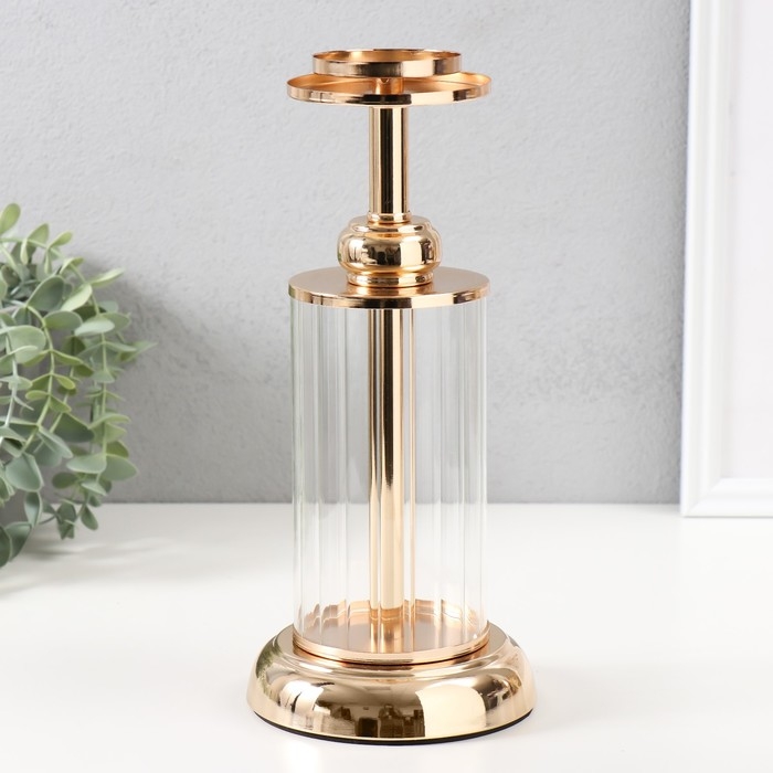 Подсвечник металл, акрил на 1 свечу  Подсвечник металл, акрил на 1 свечу "Колба" d=6 см золото 12х12х27 см