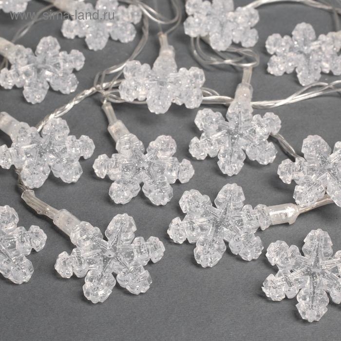 Гирлянда «Нить» 5 м с насадками «Снежинки», IP20, прозрачная нить, 20 LED, свечение мульти (RG/RB), мигание, 220 В