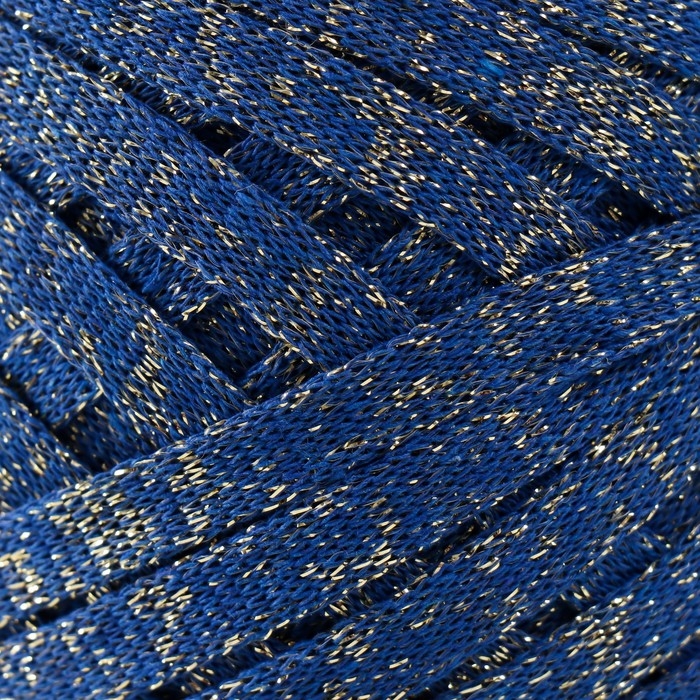 Трикотажная пряжа "Риббон" с люрексом 85м/170&plusmn;5 гр (Сапфир, люрекс: Золото)