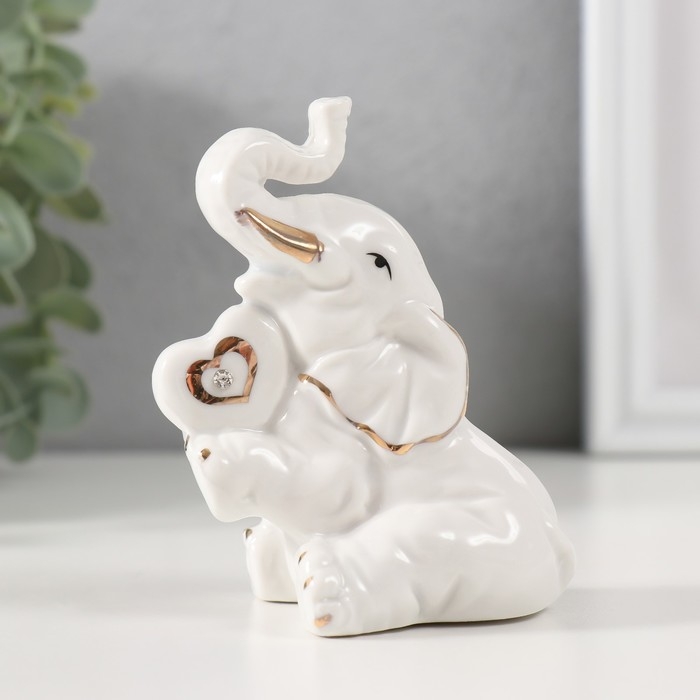 Сувенир керамика Сувенир керамика "Слон с сердечком" белый с золотом 5,7х7х9,5 см