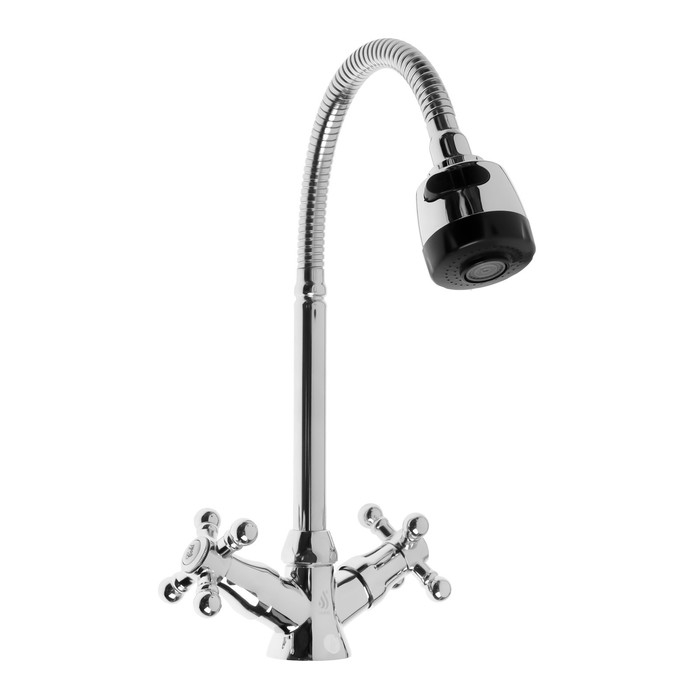 Смеситель для кухни  Смеситель для кухни "ЦС-СМ СМ511710", двухвентильный, гибкий излив, латунь, хром