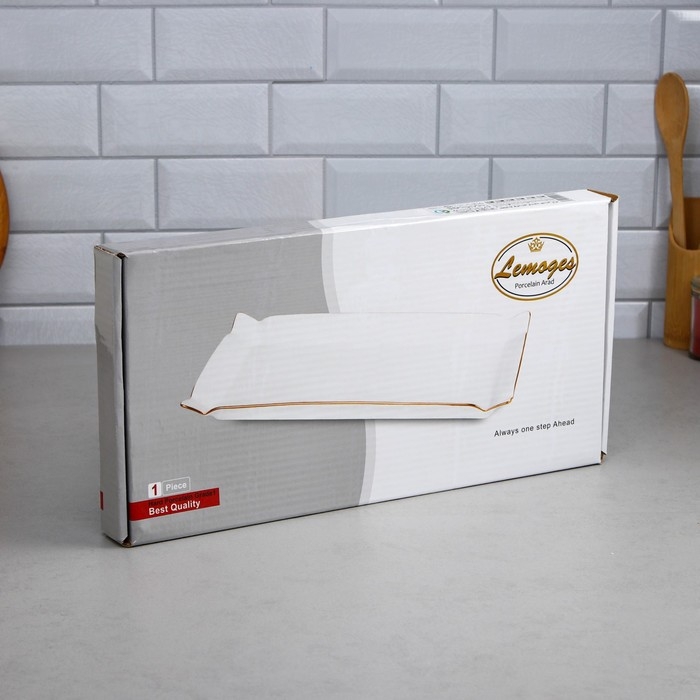 Селедочница Kabab Platter, большая, 45,5×23×3,5 см, золотая обводка, фарфор, Иран Селедочница Kabab Platter, большая, 45,5×23×3,5 см, золотая обводка, фарфор, Иран