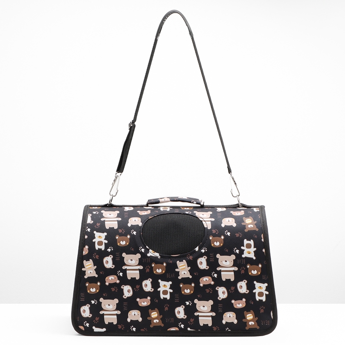 Сумка-переноска каркасная  Сумка-переноска каркасная "Медвежонки", размер M, 40 х 21 х 27 см, чёрный