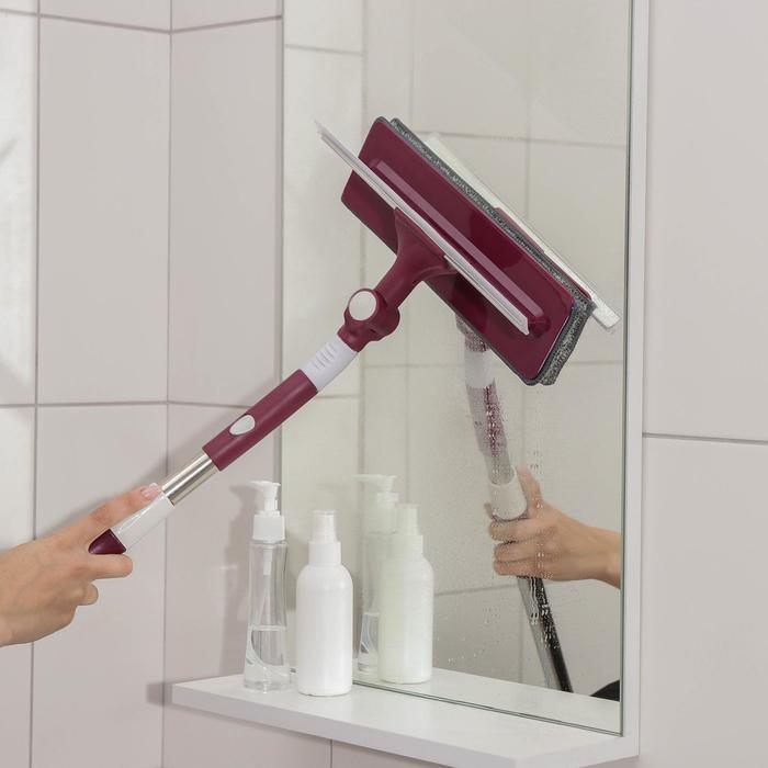 Окномойка с насадкой из микрофибры Доляна, фиксатор, стальная телескопическая ручка, 27×8×86(126) см, цвет МИКС Окномойка с насадкой из микрофибры Доляна, фиксатор, стальная телескопическая ручка, 27×8×86(126) см, цвет МИКС