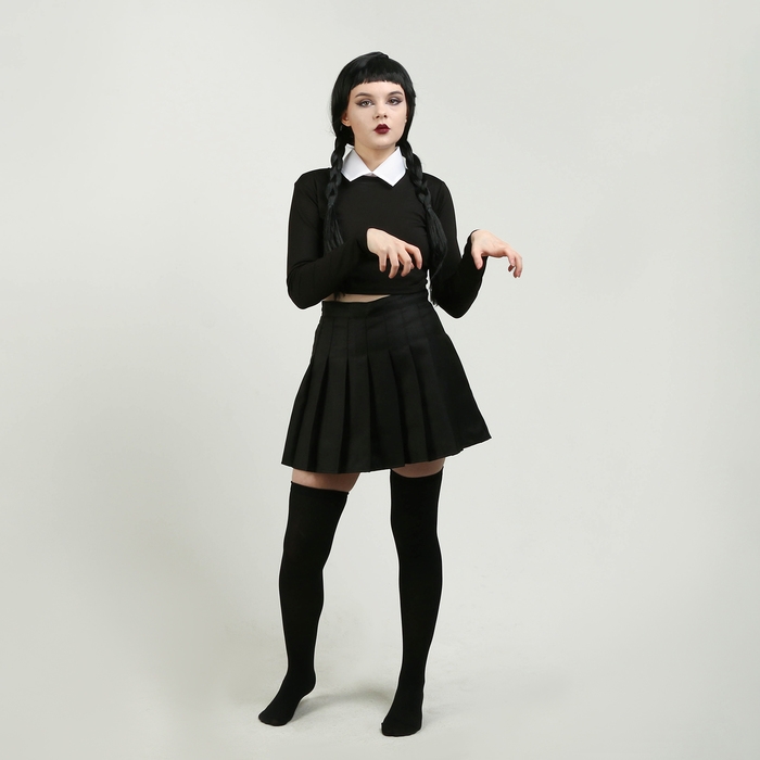 Карнавальный набор «Мрачная девчонка», р. XXS: парик, юбка, чулки, воротник Карнавальный набор «Мрачная девчонка», р. XXS: парик, юбка, чулки, воротник