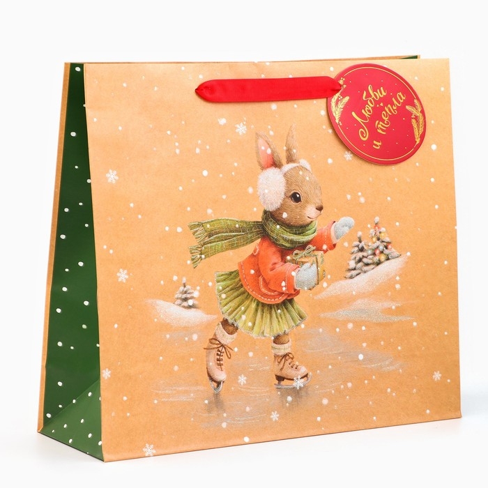 Новый год. Пакет подарочный  Новый год. Пакет подарочный "Зайка на льду", люкс, 36 х 32 х 12 см.