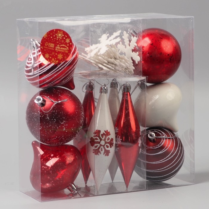 Набор украшений пластик 22 шт Набор украшений пластик 22 шт "Морозный день" красно-белый