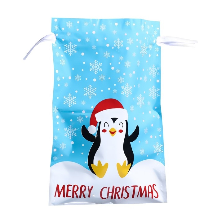 Новый год. Пакет подарочный с завязками,  Новый год. Пакет подарочный с завязками, "Счастливый пингвин", 29х43 см.