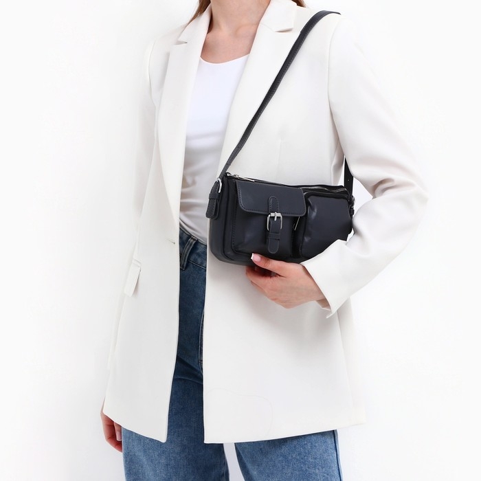 Сумка женская с карманами кожзам, графитный цвет Сумка женская с карманами кожзам, графитный цвет