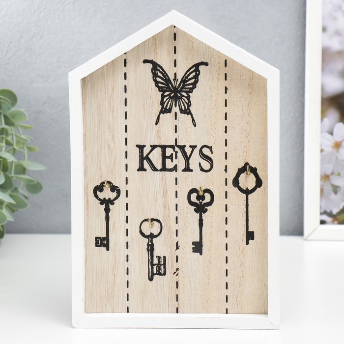 Крючки декоративные дерево Крючки декоративные дерево "Дом с ключами" белая 24х16х2 см