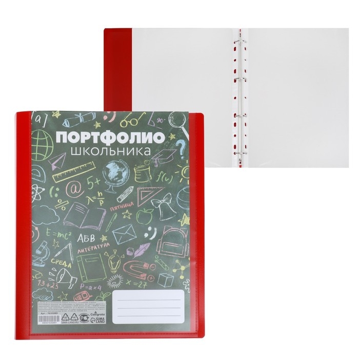 Папка-портфолио А4, Calligrata  Папка-портфолио А4, Calligrata "Веселая школа", пластиковая, на 4 кольцах, для школьника, 20 файлов