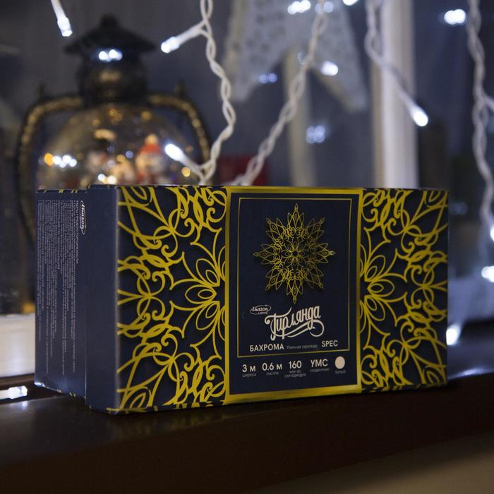 Гирлянда «Бахрома» 3 × 0.6 м, IP44, УМС, белая нить, 160 LED, свечение белое, 220 В Гирлянда «Бахрома» 3 × 0.6 м, IP44, УМС, белая нить, 160 LED, свечение белое, 220 В