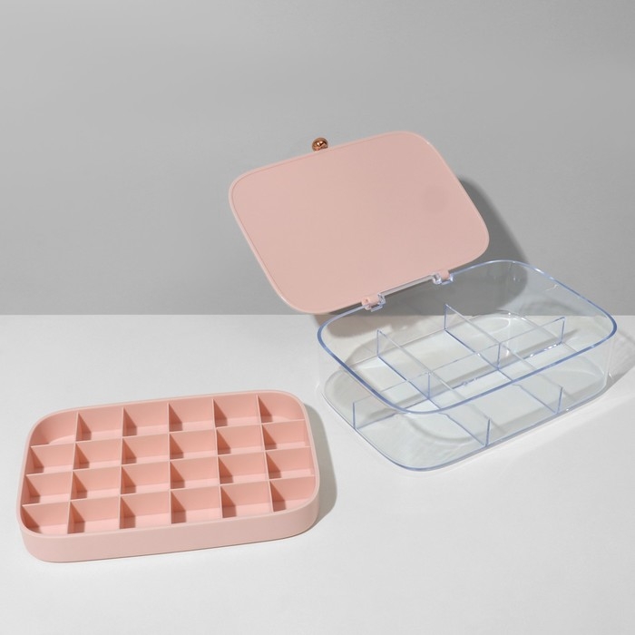 Подставка для украшений «Шкатулка» 2 яруса, 30 ячеек, 18×14×5 см, пластик, цвет розовый Подставка для украшений «Шкатулка» 2 яруса, 30 ячеек, 18×14×5 см, пластик, цвет розовый