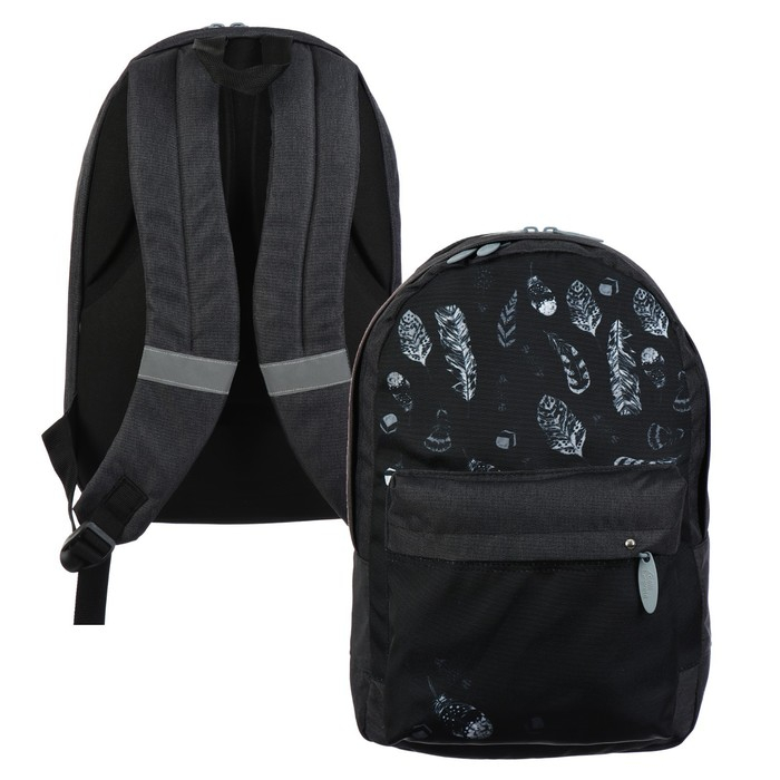 Рюкзак молодёжный, 38 х 28 х 19 см, эргономичная спинка, Calligrata Э Рюкзак молодёжный, 38 х 28 х 19 см, эргономичная спинка, Calligrata Э "Листья", чёрный